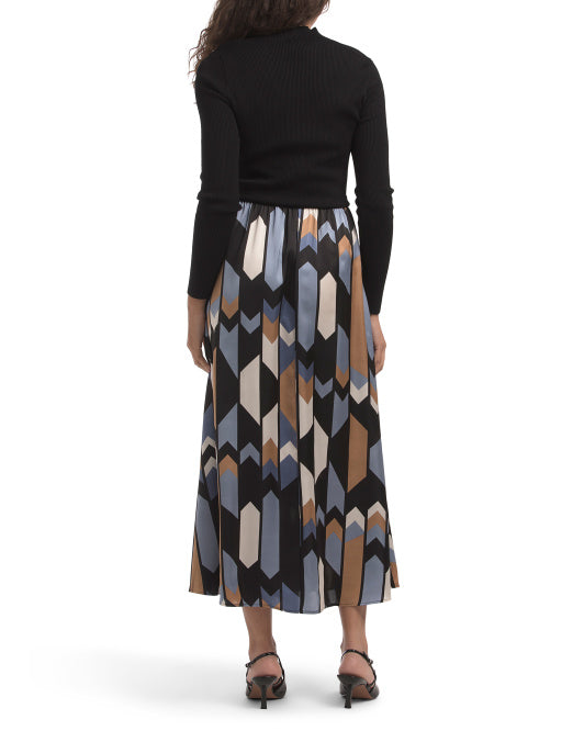 ELLEN TRACY Twofer Mock Neck Long Sleeve Dress