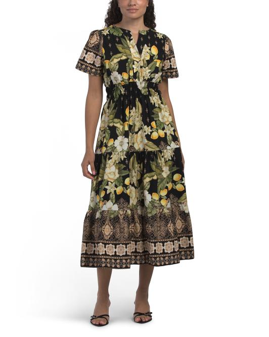 BELLAMBRA Made In Italy Short Sleeve Tiered Maxi Dress