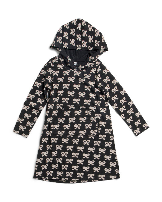 TEA COLLECTION Girls Bow Printed Hooded Pocket Dress