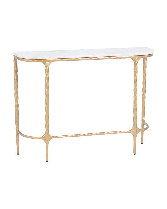 MADE IN INDIA 38x9.75x28 Marble Top Hammered Iron Console Table
