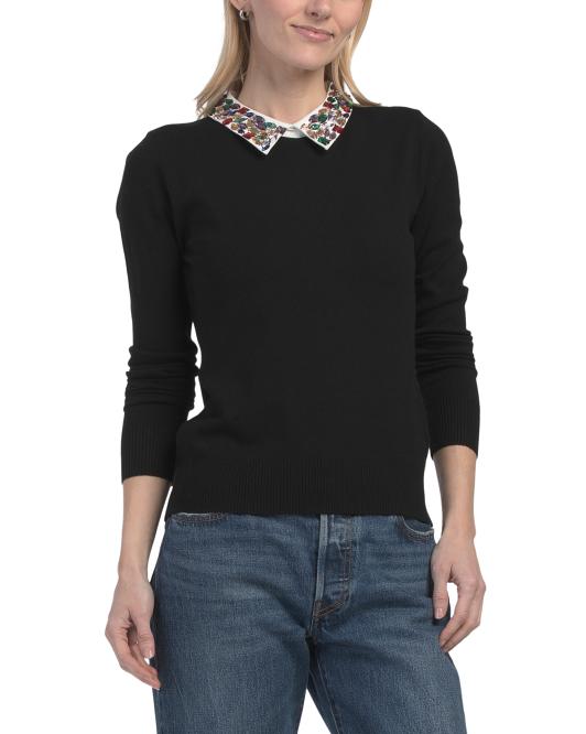 SIONI MILANO Collar Twofer Pull Over Sweater