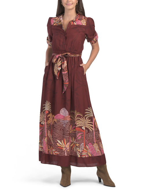 CELINA MOON Short Sleeve Safari Print Maxi Dress With Belt – VinNews  Recommendations