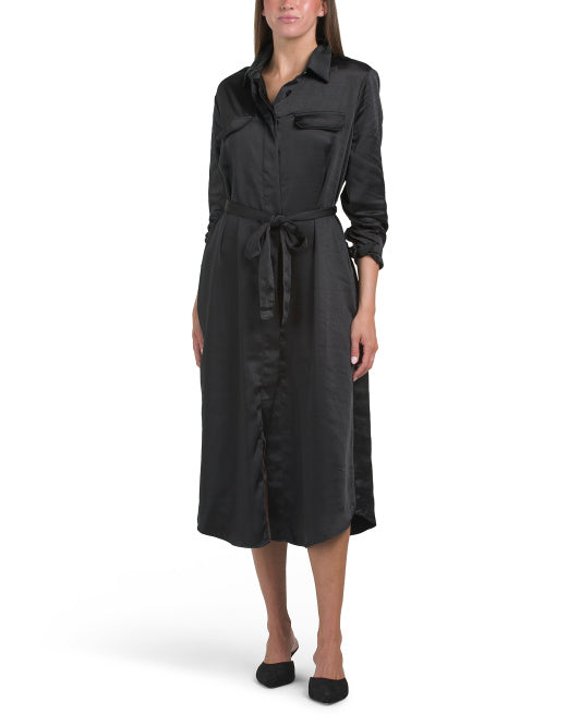 HYFVE Matte Satin Button Down Dress