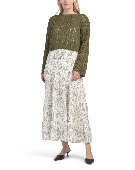 MARTHA STEWART 2pc Linen Blend Maxi Dress With Sweater Set