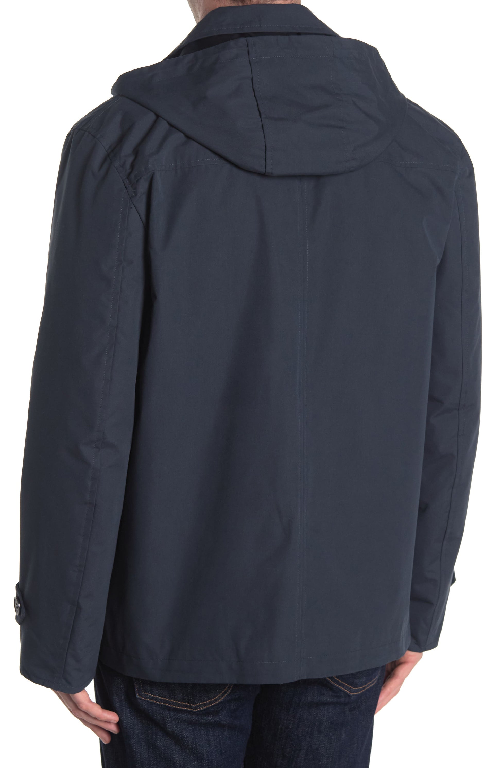 COLE HAAN Hooded Rain Jacket, Alternate, color, NAVY