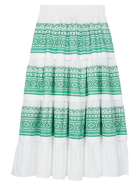 Embroidered Tiered A-Line Maxi Skirt