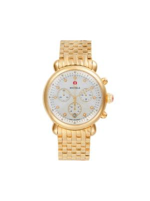 Michele
 CSX 39MM Goldtone Stainless Steel, 0.03 TCW Diamond & Mother of Pearl Chronograph Watch