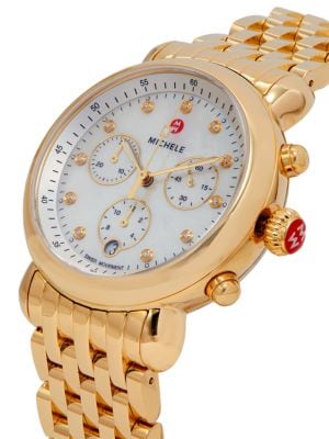 Michele
 CSX 39MM Goldtone Stainless Steel, 0.03 TCW Diamond & Mother of Pearl Chronograph Watch