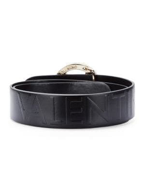 Valentino by Mario Valentino
 Embossed Leather Logo Belt