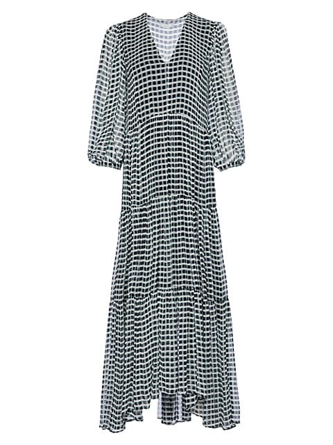 Tobey Graphic Check Silk Midi-Dress