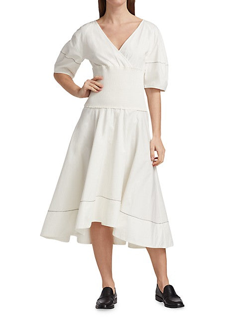 Smocked Poplin Midi-Dress