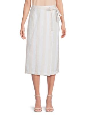 Saks Fifth Avenue
 Stripe Linen Midi Wrap Skirt