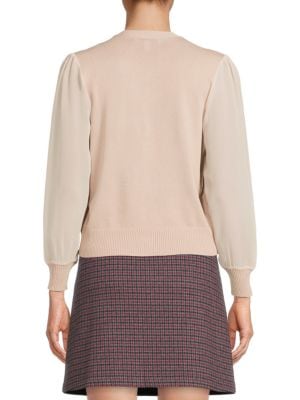 Wdny
 Puff Sleeve Faux Pearl Cardigan