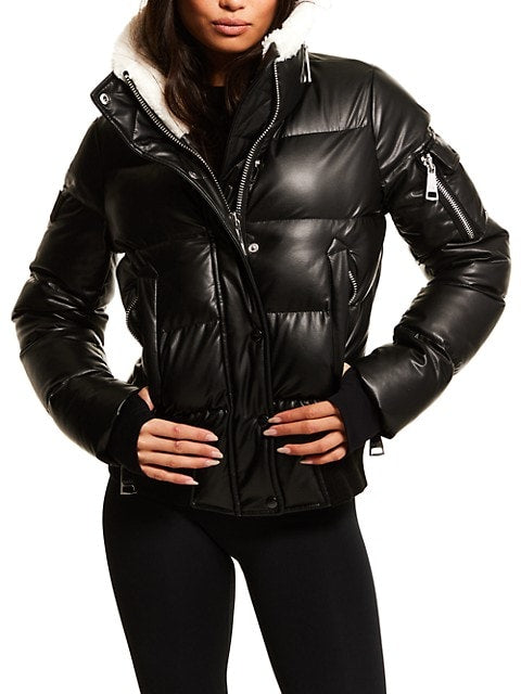 Allegra Vegan Leather Down Puffer Bomber Jacket