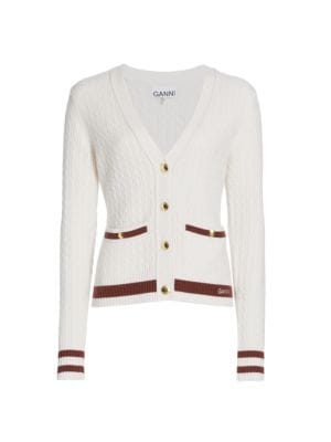 GANNI
 Wool-Cashmere Blend Cable Knit Cardigan