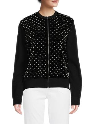 Max Studio
 Embellished Velvet Zip Front Jacket