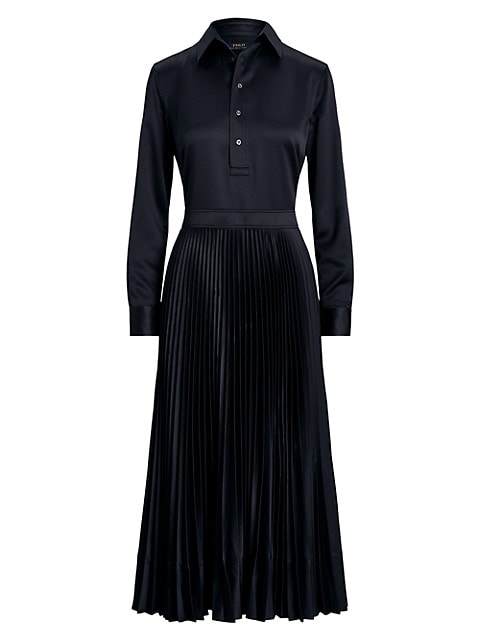 Koa Charmeuse Pleated Shirtdress