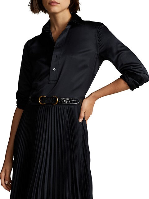 Koa Charmeuse Pleated Shirtdress