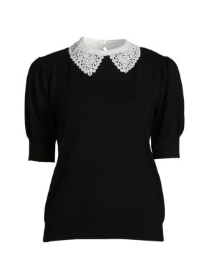 Sioni
 Lace Collar Puff Sleeve Top