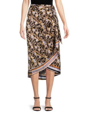 H Halston
 Floral Satin Wrap Skirt