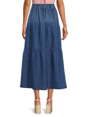 YAL New York
 Tiered Midi Denim Skirt