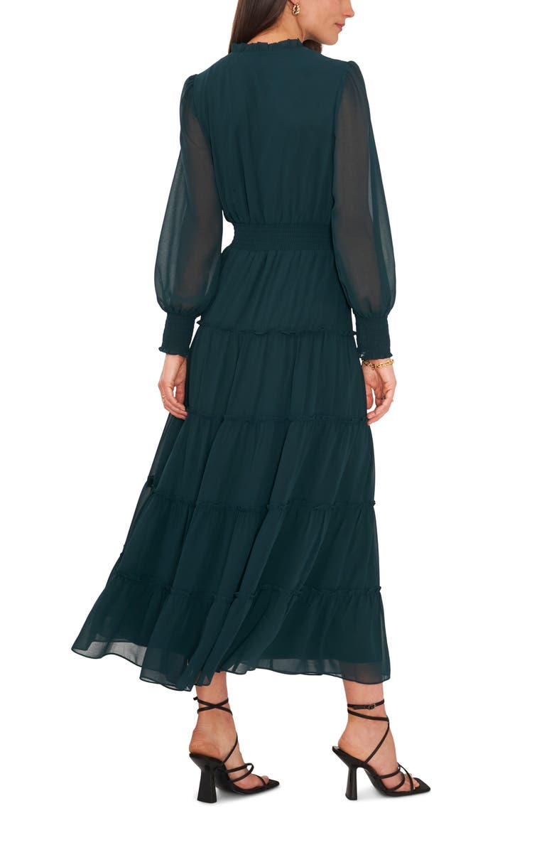 1.STATE Tie Neck Long Sleeve Tiered Maxi Dress