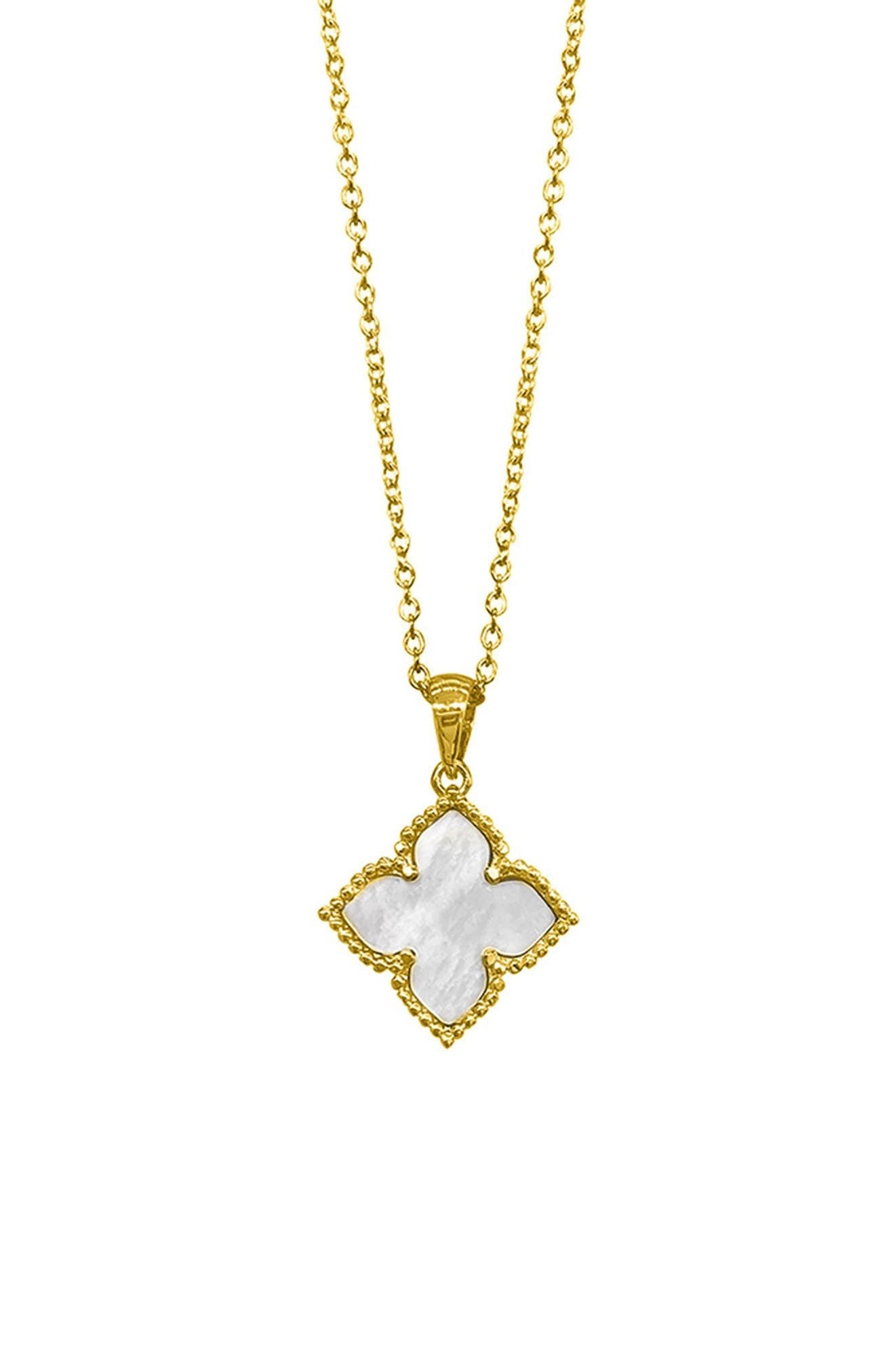 ADORNIA 14K Gold Plated Mother-of-Pearl Quatrefoil Pendant Necklace, Alternate, color, WHITE