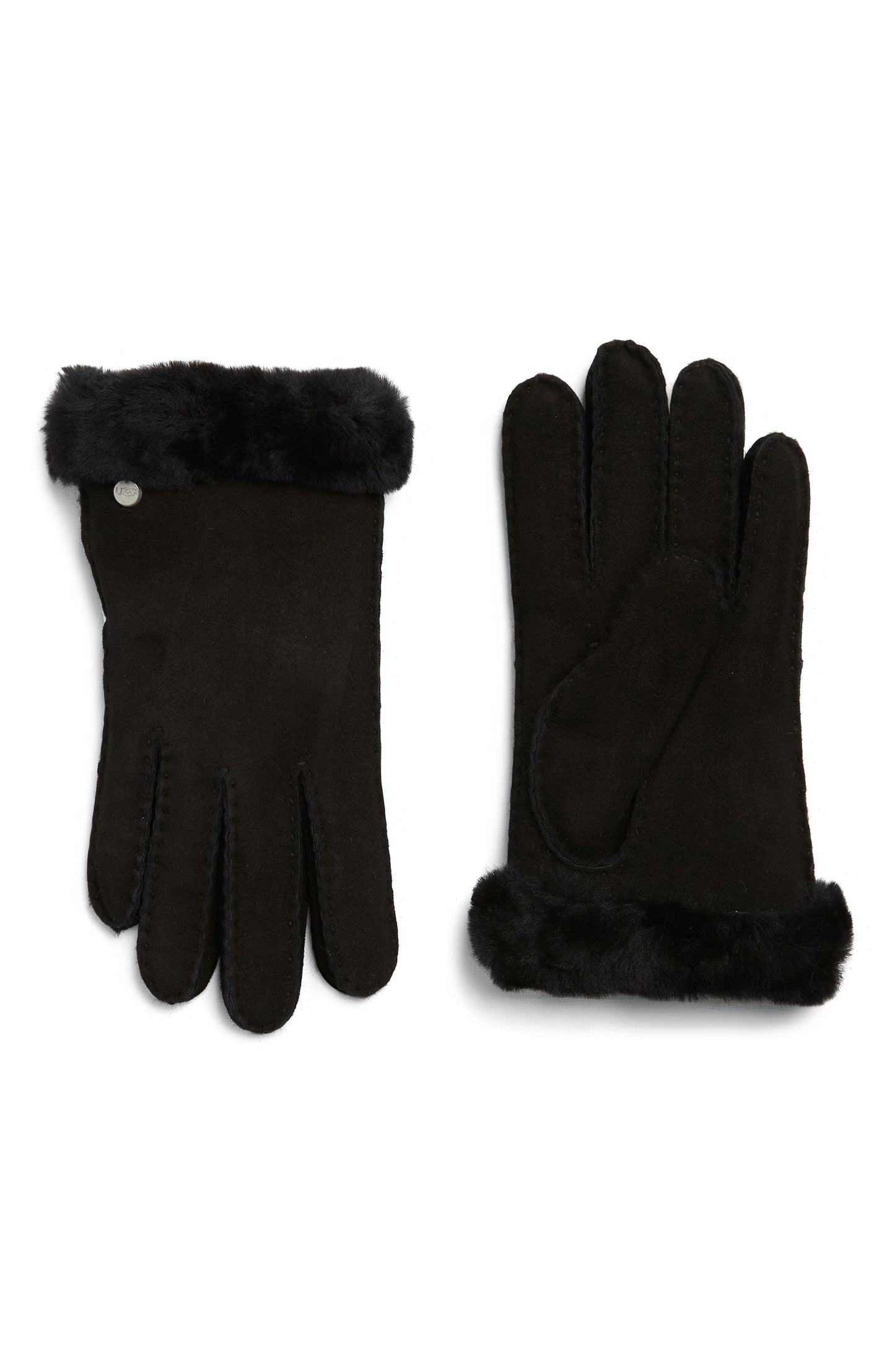 UGG<SUP>®</SUP> UGG Genuine Dyed Shearling Slim Side Vent Gloves, Main, color, BLACK