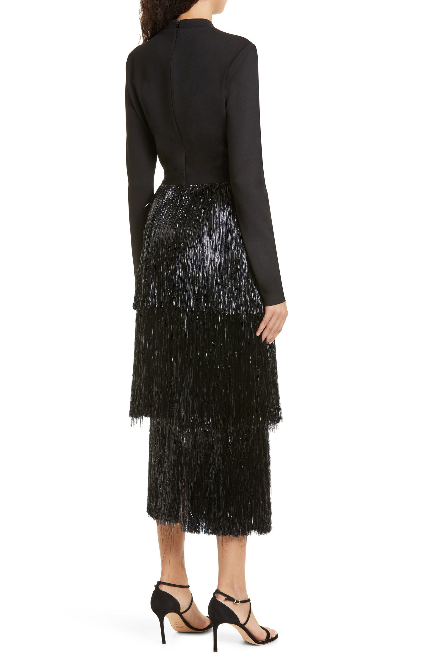 SIMKHAI Barrett Tinsel Long Sleeve Cocktail Dress, Alternate, color, BLACK