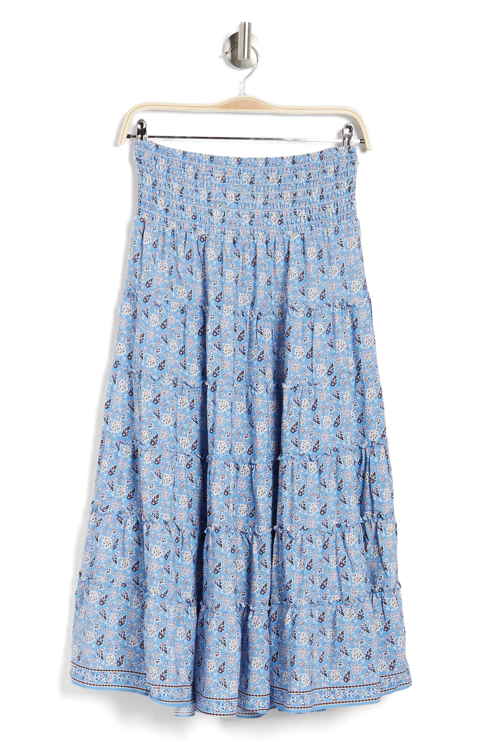 MAX STUDIO Midi Smocked Waist Printed Skirt, Main, color, DENIM HAMSA PAISLEY