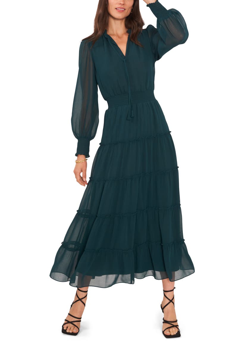 1.STATE Tie Neck Long Sleeve Tiered Maxi Dress – VinNews Recommendations