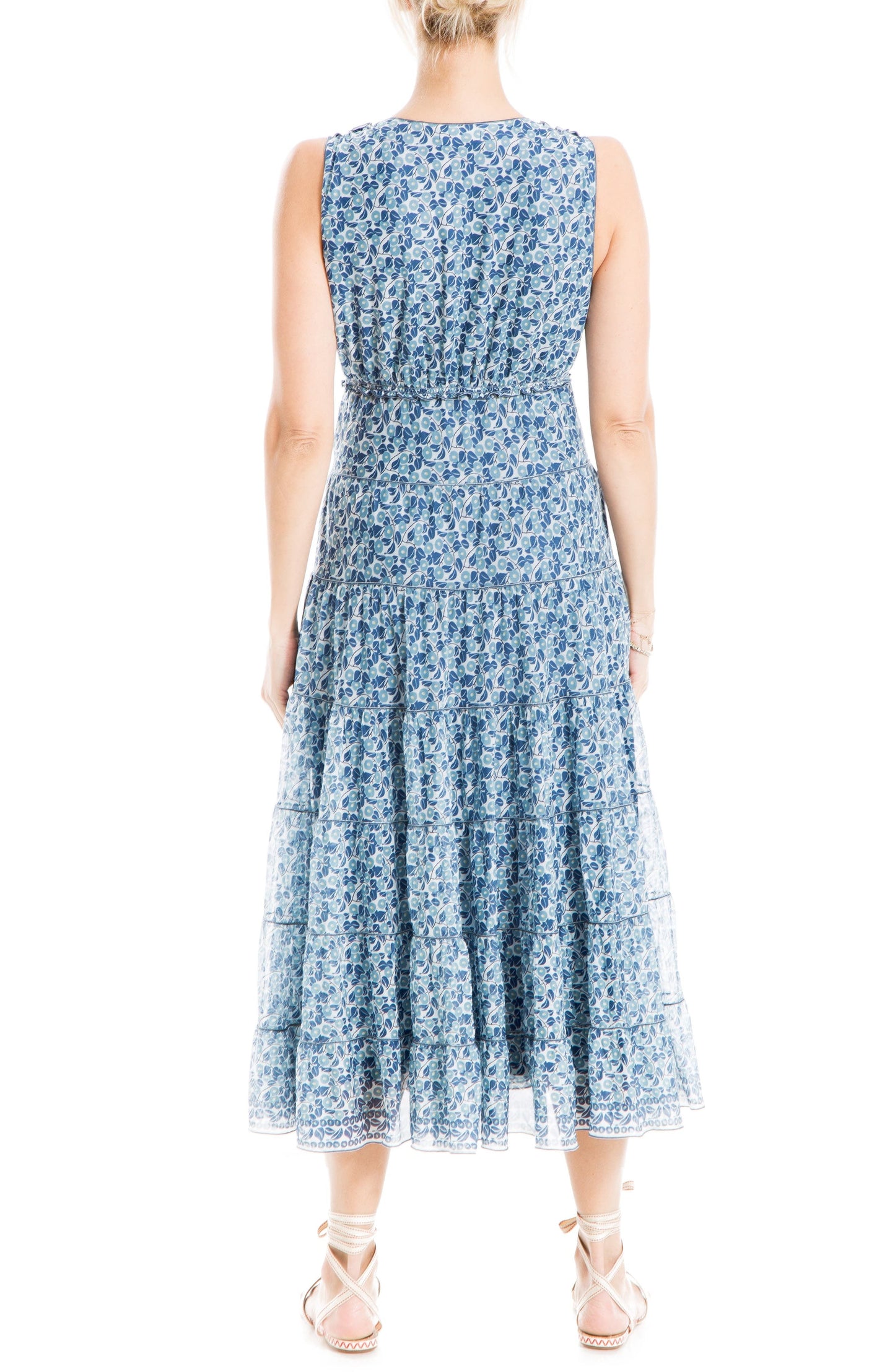 MAX STUDIO V-Neck Sleeveless Mesh Midi Dress, Alternate, color, IVORY/ BLUE LILY VINES