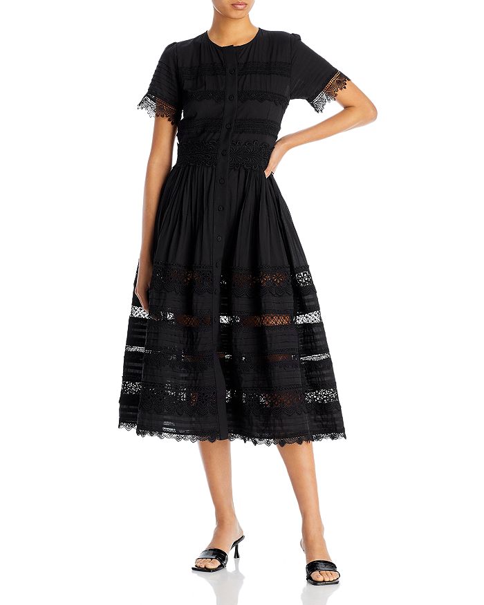 Waimari - Camila Lace Trim Pleated Sleeve Dress