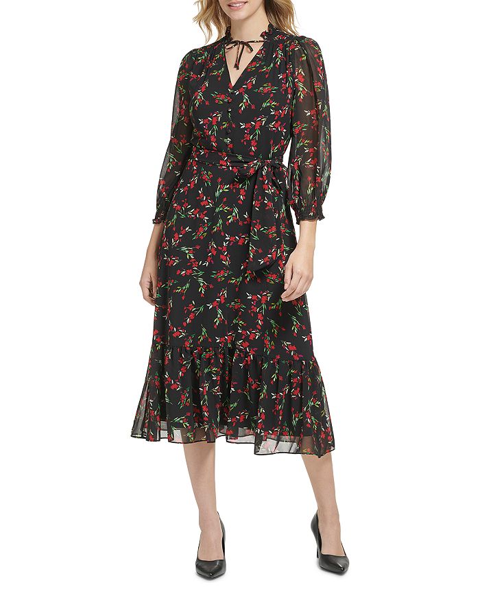 KARL LAGERFELD PARIS - Floral Chiffon Midi Dress