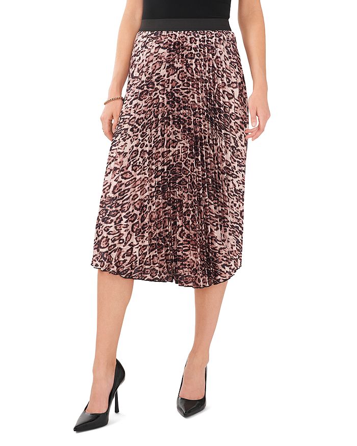 VINCE CAMUTO - Animal Print Pleated Midi Skirt