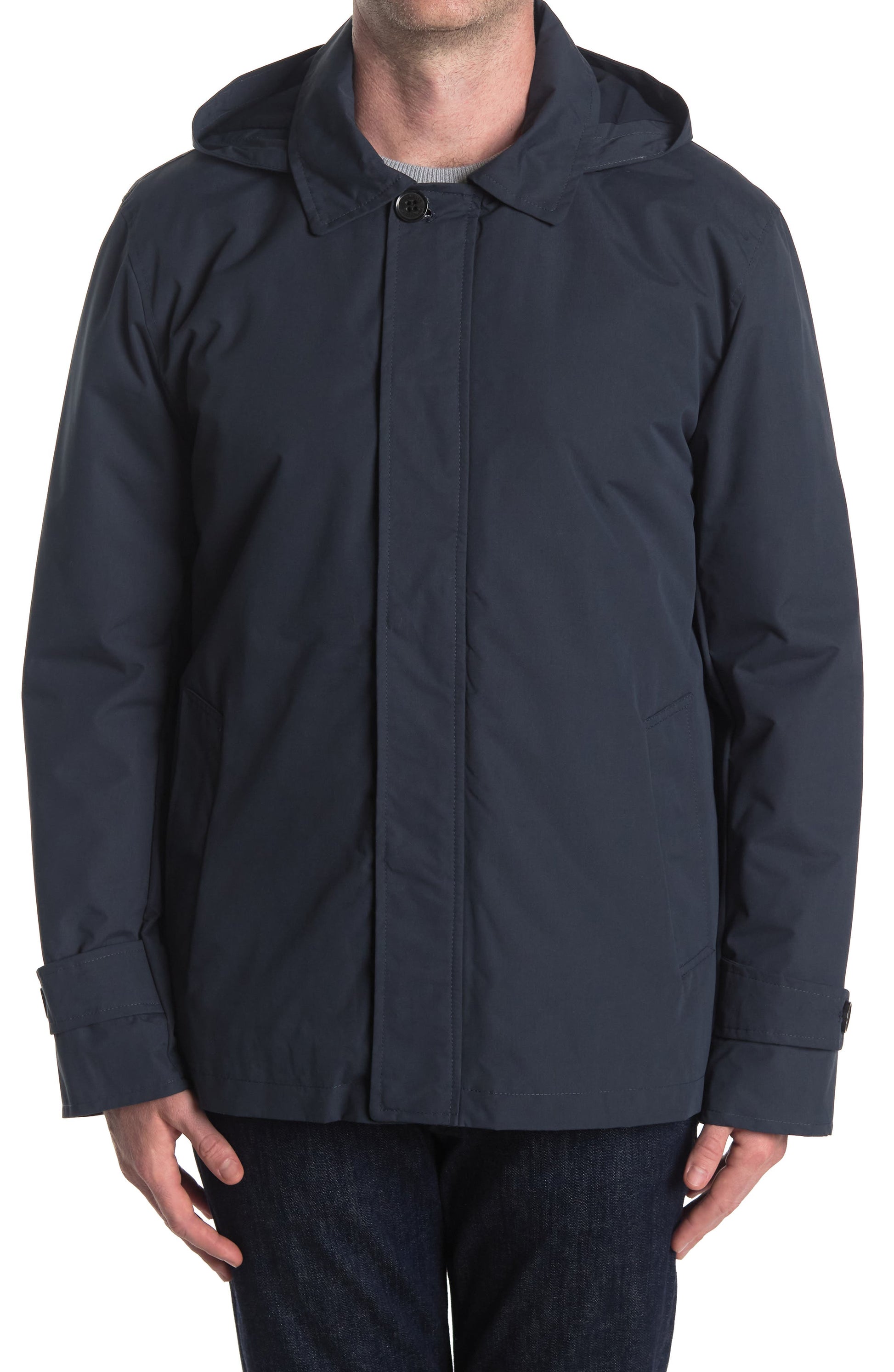 COLE HAAN Hooded Rain Jacket, Alternate, color, NAVY