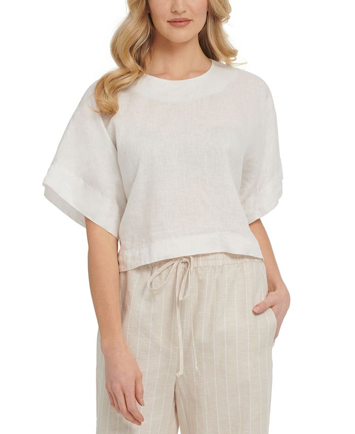 DKNY - Linen Drop Shoulder Short Sleeve Top