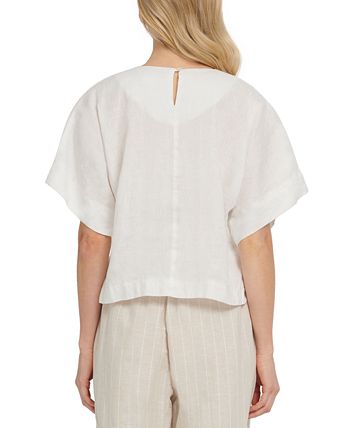 DKNY - Linen Drop Shoulder Short Sleeve Top