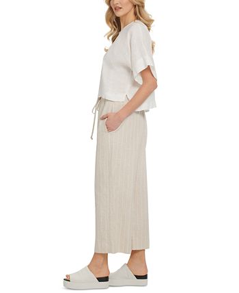 DKNY - Linen Drop Shoulder Short Sleeve Top