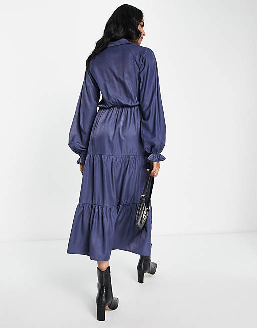 Lola May midaxi tiered shirt dress in blue