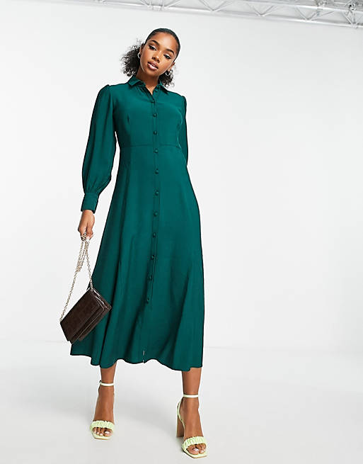 Nobody's Child Tatianna midi shirt dress in emerald green