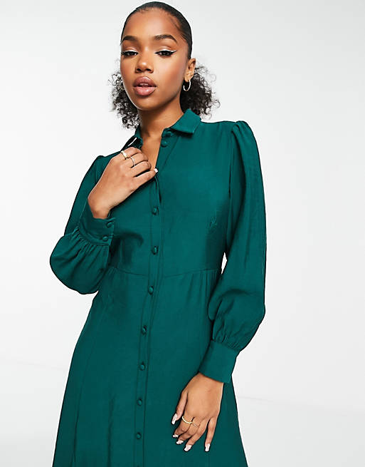 Nobody's Child Tatianna midi shirt dress in emerald green