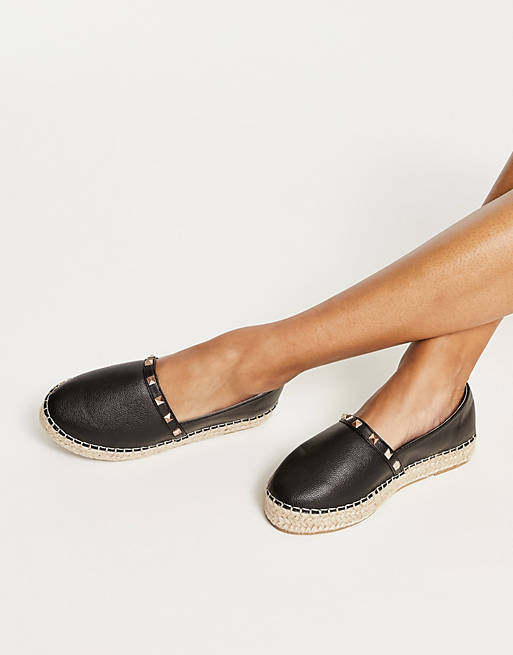 Truffle Collection faux leather studded espadrilles in black