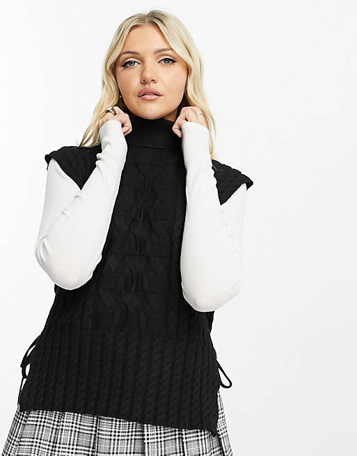 Urban Revivo turtle neck cable knit sleeveless sweater in black