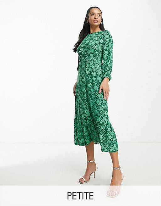 Nobody's Child Petite Selena long sleeve midi dress in green floral