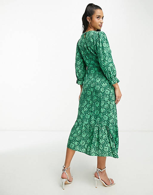 Nobody's Child Petite Selena long sleeve midi dress in green floral