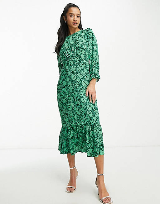 Nobody's Child Petite Selena long sleeve midi dress in green floral