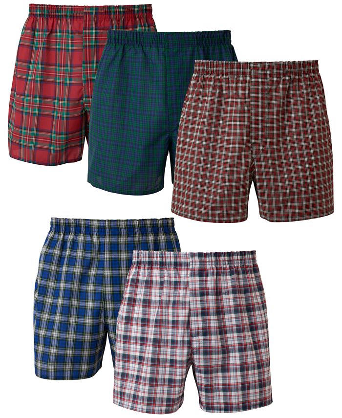 Hanes - Men's 5-Pk. Ultimate&reg; FreshIQ&reg; Tartan Print Woven Boxers