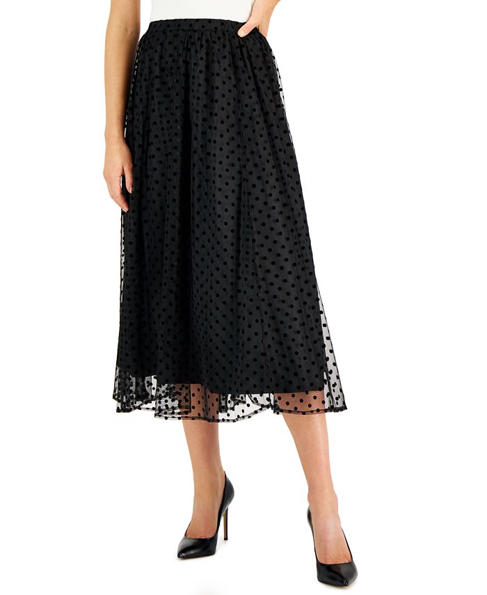 Anne Klein - Petite Jacquard-Dot Pull-On Shirred Mesh Skirt