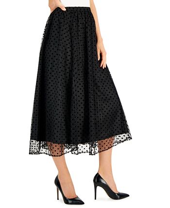 Anne Klein - Petite Jacquard-Dot Pull-On Shirred Mesh Skirt